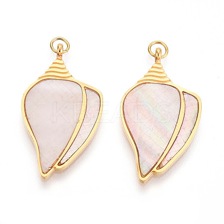 304 Stainless Steel Pave Natural Shell Pendants STAS-N115-20A-G-1