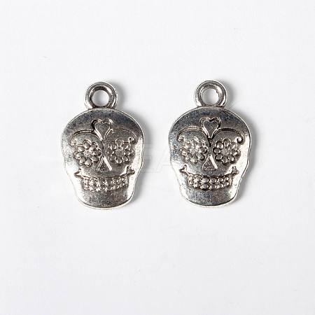 Mexico Holiday Day of the Dead Sugar Skull Tibetan Style Alloy Metal Pendants TIBEP-21061-AS-LF-1