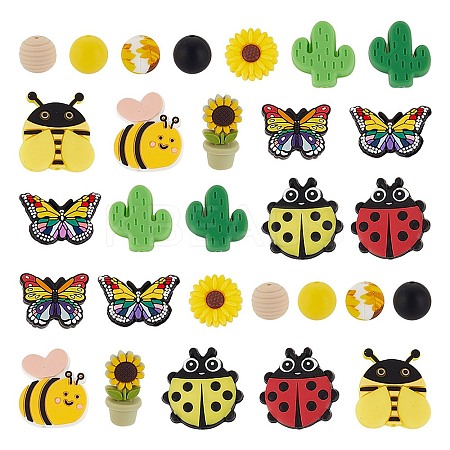 33Pcs 11 Styles Leaf Silicone Focal Beads SIL-AR0001-18-1