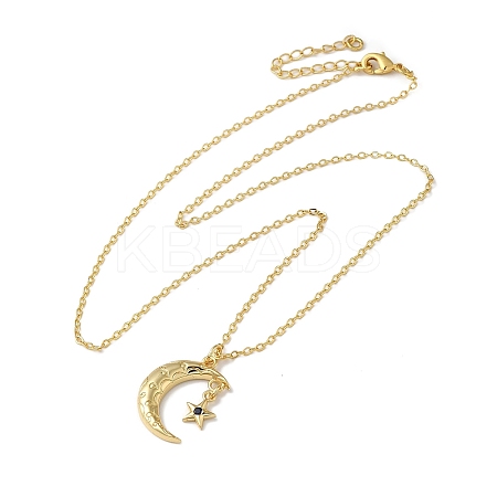 Golden Brass Crescent Moon Pendant Necklace with Rhinestone LS-NJEW-Z015-01A-G-1