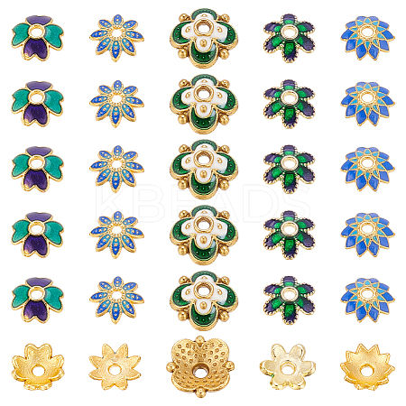 50Pcs 5 Styles Multi-Petal Alloy Enamel Bead Caps FIND-ME0001-41-1