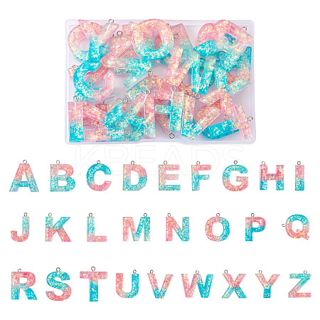 26Pcs 26 Style Transparent Epoxy Resin Pendants CRES-TA0001-13-1