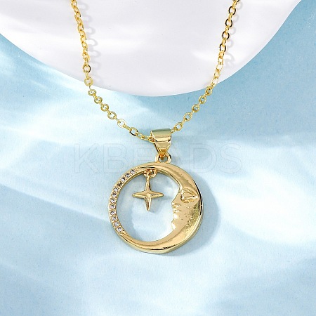 Brass Micro Pave Clear Cubic Zirconia Pendant Necklaces LS-NJEW-S438-05B-G-1