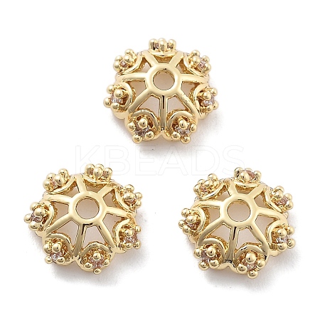 Rack Plating Flower Brass Micro Pave Clear Cubic Zirconia Bead Caps KK-H449-65G-02-NR-1