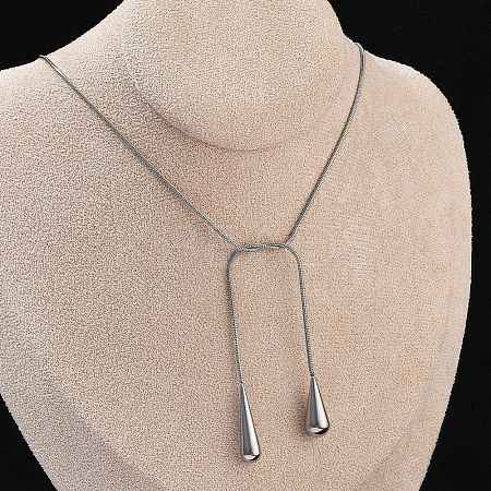304 Stainless Steel Snake Chain Lariat Necklaces with Teardrop Ends NJEW-D300-02G-1