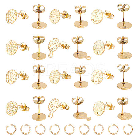 24Pcs 6 Style Ion Plating(IP) 304 Stainless Steel Flat Round Stud Findings STAS-UN0050-65-1