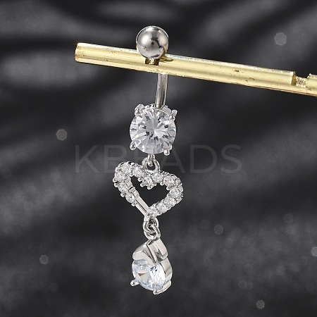 Alloy Crystal Rhinestone Dangle Curved Barbell Belly Rings LS-AJEW-R007-04P-01-1