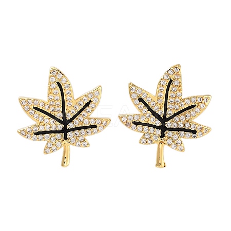 Rack Plating Leaf Brass Stud Earrings EJEW-N055-36G-RS-1