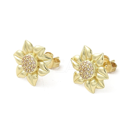 Brass Micro Pave Clear Cubic Zirconia Stud Earrings LS-EJEW-A036-02G-1