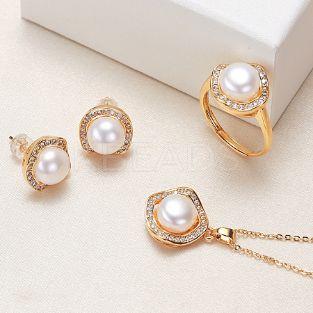 Brass Micro Pave Clear Cubic Zirconia Pendant Necklaces & Stud Earrings & Rings Sets WG2C5C9-05-1