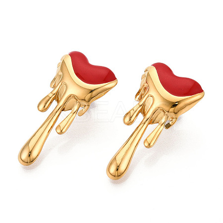Heart 304 Stainless Steel Enamel Stud Earrings EJEW-T047-26G-A-1