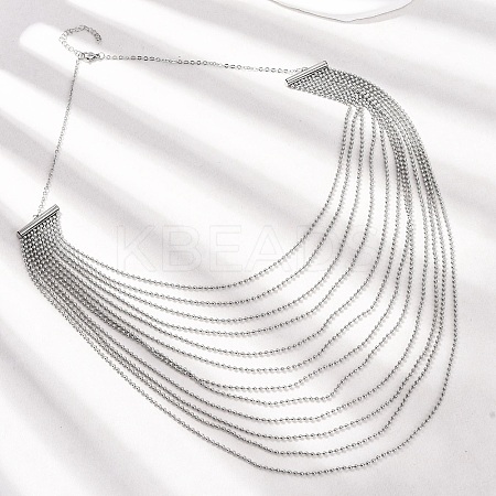 304 Stainless Steel Ball Chain Multi Layered Necklaces for Women NJEW-G194-02P-1