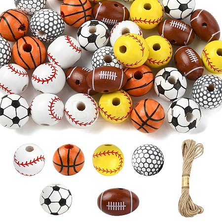 DIY Sports Natural Wood & Jute Cord Pendant Decoration Making Kits WOOD-YW0010-55-1