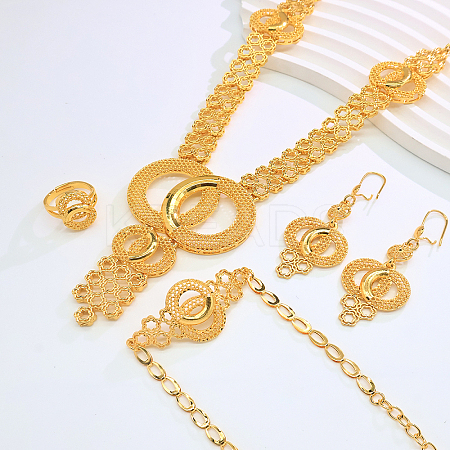 Elegant Alloy Hollow Round Bracelets & Earrings & Necklaces & Rings Sets for Women PV6964-1