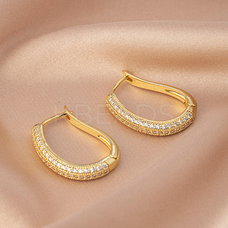 Oval Brass Micro Pave Clear Cubic Zirconia Hoop Earrings FS-WGB46CF-01-1