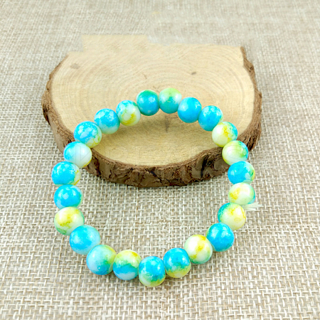 Glass Imitation Natural Agate Round Beaded Stretch Beaded Bracelets WG8D788-08-1