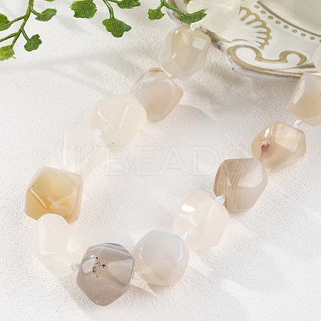 Natural White Agate Nuggets Beaded Necklaces for Women Men NJEW-K388-01S-1