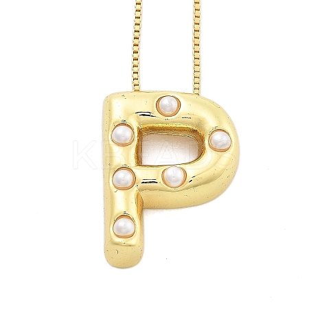 Brass & Plastic Pearl Letter Pendant Box Chain Necklaces for Women LS-NJEW-U017-01G-16-1