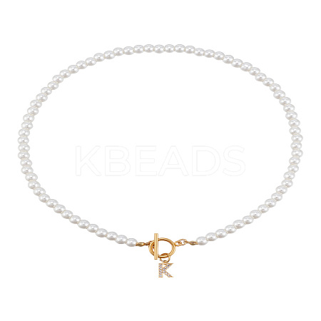 1Pc Brass Clear Cubic Zirconia Letter Pendant Necklaces NJEW-LP0001-32K-1