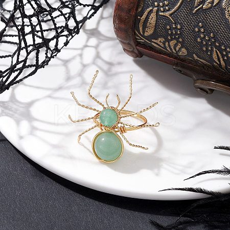 Natural Green Aventurine Beaded Finger Rings RJEW-TA00210-02-1