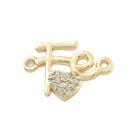 Rack Plating Brass Clear Cubic Zirconia Fe Heart Connector Charms KK-Q017-14G-1