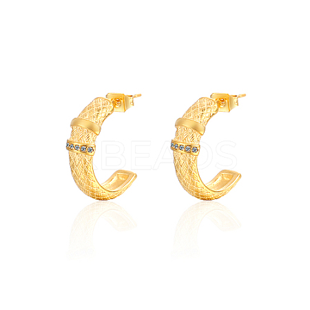 304 Stainless Steel Rhinestone Arch Stud Earrings GH0398-1-1