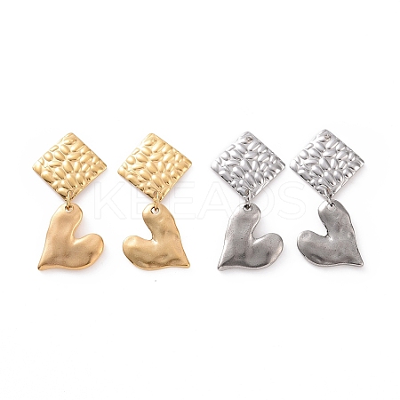 304 Stainless Steel Heart with Rhombus Dangle Stud Earrings for Women EJEW-G328-20-1