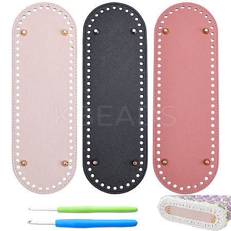 3Pcs 3 Colors Oval PU Leahter Knitting Crochet Bags Bottom AJEW-CL0001-77-1