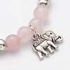 Natural Rose Quartz Beaded Elephant Charm Stretch Bracelets BJEW-JB01974-01-2