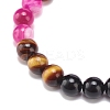 Natural Agate & Tiger Eye(Dyed & Heated) & Black Onyx Round Beaded Stretch Bracelet BJEW-JB08400-01-5