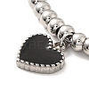 304 Stainless Steel Heart Charm Bracelet with Enamel BJEW-B057-08P-2