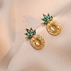 Pineapple Stainless Steel Rhinestone Pendant Necklace & Stud Earrings & Finger Ring Set WG65275-04-2