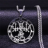 201 Stainless Steel Flat Round Sigil Pendant Necklaces LS-NJEW-H065-19P-1