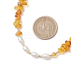 Natural Pearl Rice and Natural Amber Chip Beaded Necklaces NJEW-JN05883-3
