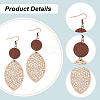 3 Pairs 3 Colors Wood Hollow Oval Dangle Earrings with 304 Stainless Steel Pins for Women EJEW-AN0004-83-3