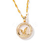 Brass Clear Cubic Zirconia Flat Round Butterfly Pendant Dapped Chain Necklaces for Women WA9125-5