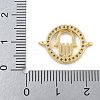 Rack Plating Brass Micro Pave Clear Cubic Zirconia Flat Round with Hamsa Hand Connector Charms KK-A234-039G-3
