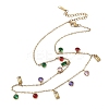 304 Stainless Steel Pave Colorful Cubic Zirconia Flat Round Rectangle Pendant Bib Necklaces NJEW-C114-03G-4