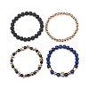 4Pcs 4 Style Natural Lava Rock & Lapis Lazuli(Dyed) & Synthetic Hematite Stretch Bracelets Set with Alloy Shell Beaded BJEW-JB08738-7