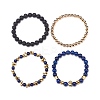 4Pcs 4 Style Natural Lava Rock & Lapis Lazuli(Dyed) & Synthetic Hematite Stretch Bracelets Set with Alloy Shell Beaded BJEW-JB08738-7