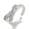 Bowknot Brass Micro Pave Cubic Zirconia Open Cuff Ring for Women RJEW-E296-03P-1