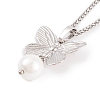 Butterfly Rack Plating Brass ABS Pearl Pendant Necklaces NJEW-S423-03P-1