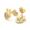 Rack Plating Brass Micro Pave Clear Cubic Zirconia Heart with Crown Ear Studs EJEW-F301-03-3