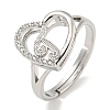 Heart with Letter Rack Plating Brass Micro Pave Cubic Zirconia Adjustable Rings for Women RJEW-I105-06P-J-1