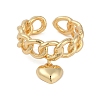 Brass Heart Charm Open Cuff Ring KK-D080-09G-1