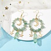 Natural Green Aventurine Chip & Dyed Quartz Crystal Beaded Ring Dangle Earrings EJEW-TA00357-02-2