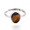Oval Natural Tiger Eye Open Cuff Ring STER-T008-88P-2
