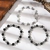 3Pcs Natural Black Onyx & Larvikite & Malaysia Jade Round Beads Stretch Bracelets BJEW-JB12343-1