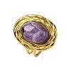 Oval Natural Amethyst Finger Rings RJEW-M063-01G-16-2