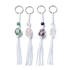 4Pcs Nuggets Natural Quartz Crystal & Rose Quartz & Green Aventurine & Amethyst Nylon Cord Macrame Pouch Keychain KEYC-JKC00560-S-1